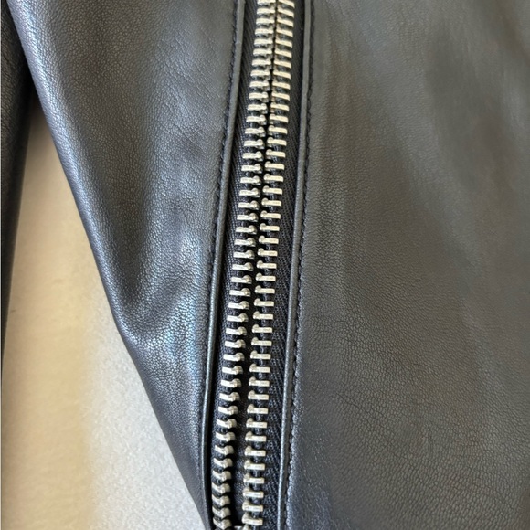 All Saints Black Leather Bomber Jacket with zippers - Picture 7 of 10